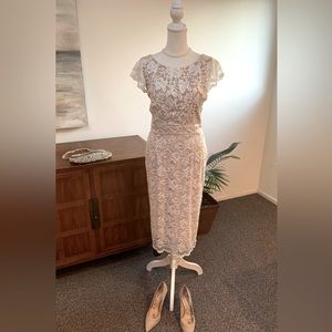 Blush lace dress for special occasions by ABS Allen Schwartz, size LG (12)
